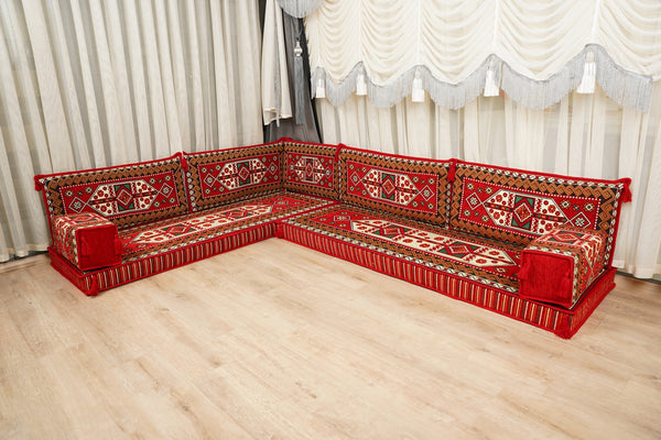 Red Arabic Lounge Sofa, Diwan Sofa Sets, Moroccan Couch, Floor Sofa Seating Set, Moroccan Couch, Arabic Jalsa Set