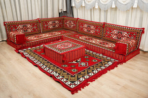 Red Arabic Lounge Sofa, Diwan Sofa Sets, Moroccan Couch, Floor Sofa Seating Set, Moroccan Couch, Arabic Jalsa Set