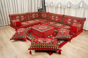 Red Arabic Lounge Sofa, Diwan Sofa Sets, Moroccan Couch, Floor Sofa Seating Set, Moroccan Couch, Arabic Jalsa Set