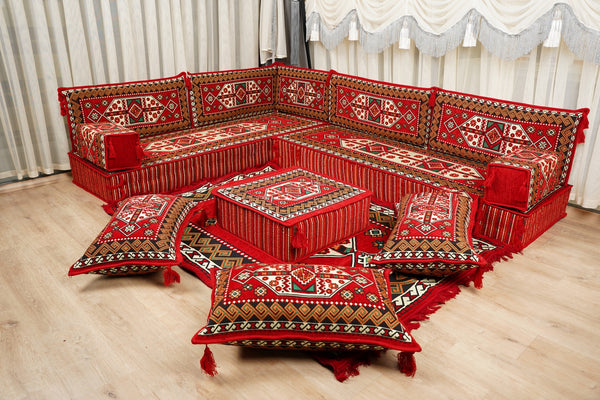 Red Arabic Lounge Sofa, Diwan Sofa Sets, Moroccan Couch, Floor Sofa Seating Set, Moroccan Couch, Arabic Jalsa Set