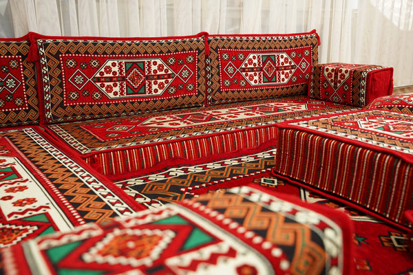 Red Arabic Lounge Sofa, Diwan Sofa Sets, Moroccan Couch, Floor Sofa Seating Set, Moroccan Couch, Arabic Jalsa Set
