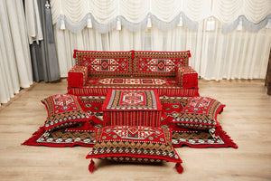 Red Arabic Lounge Sofa, Diwan Sofa Sets, Moroccan Couch, Floor Sofa Seating Set, Moroccan Couch, Arabic Jalsa Set