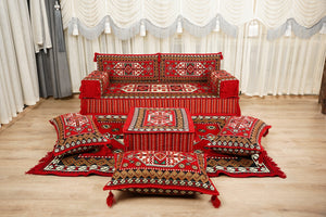 Red Arabic Lounge Sofa, Diwan Sofa Sets, Moroccan Couch, Floor Sofa Seating Set, Moroccan Couch, Arabic Jalsa Set
