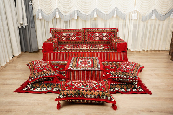 Red Arabic Lounge Sofa, Diwan Sofa Sets, Moroccan Couch, Floor Sofa Seating Set, Moroccan Couch, Arabic Jalsa Set