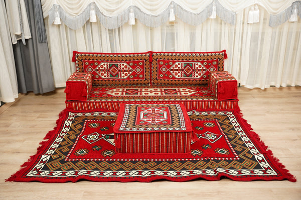 Red Arabic Lounge Sofa, Diwan Sofa Sets, Moroccan Couch, Floor Sofa Seating Set, Moroccan Couch, Arabic Jalsa Set