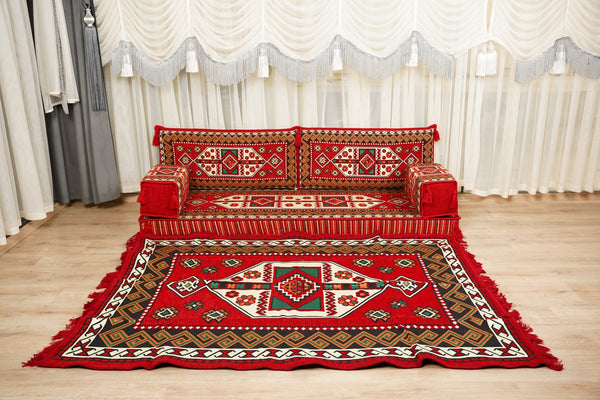 Red Arabic Lounge Sofa, Diwan Sofa Sets, Moroccan Couch, Floor Sofa Seating Set, Moroccan Couch, Arabic Jalsa Set