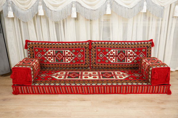 Red Arabic Lounge Sofa, Diwan Sofa Sets, Moroccan Couch, Floor Sofa Seating Set, Moroccan Couch, Arabic Jalsa Set