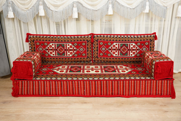 Red Arabic Lounge Sofa, Diwan Sofa Sets, Moroccan Couch, Floor Sofa Seating Set, Moroccan Couch, Arabic Jalsa Set