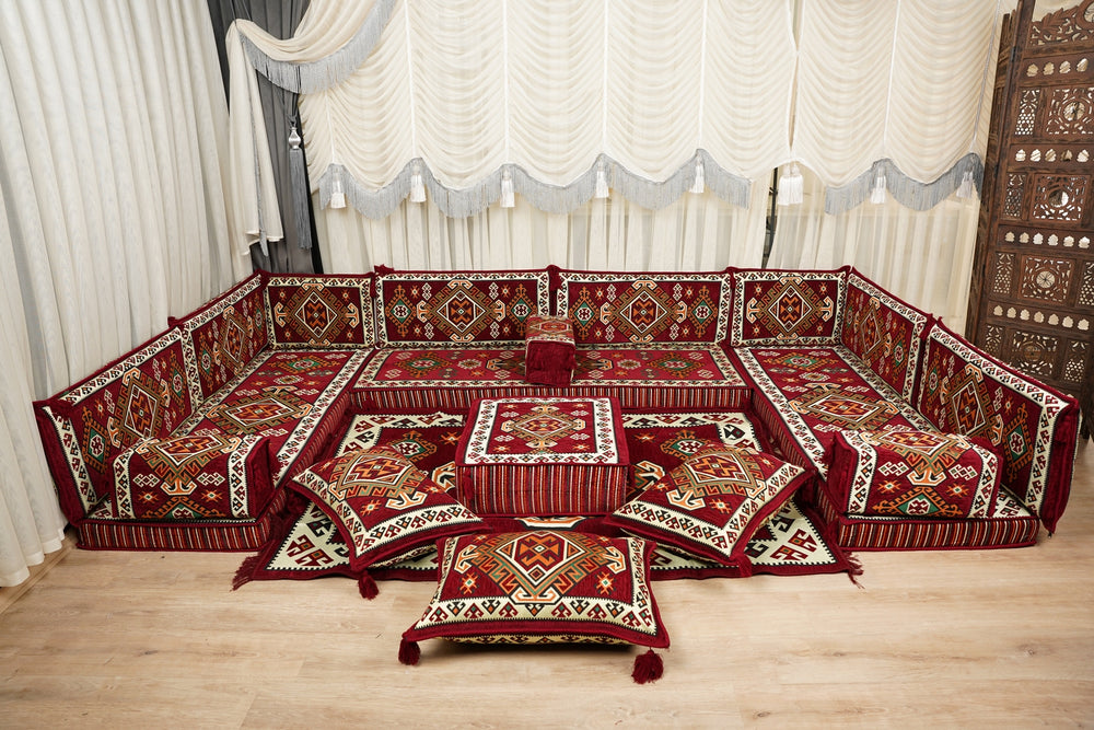 Arabic Majlis Sofa, Boho Floor Seating, Traditional Floor Sofa, U Arabic Sofa Set, Handmade Diwan Sofa Sets, جلوس عربي على الأرض
