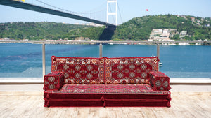 Maroon Afghan Heritage pattern single Arabic floor sofa set, photo 11 of 17