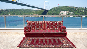 Maroon Afghan Heritage pattern single Arabic floor sofa set, photo 13 of 17