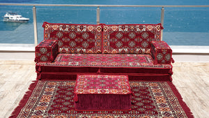 Maroon Afghan Heritage pattern single Arabic floor sofa set, photo 16 of 17