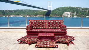 Maroon Afghan Heritage pattern single Arabic floor sofa set, photo 17 of 17
