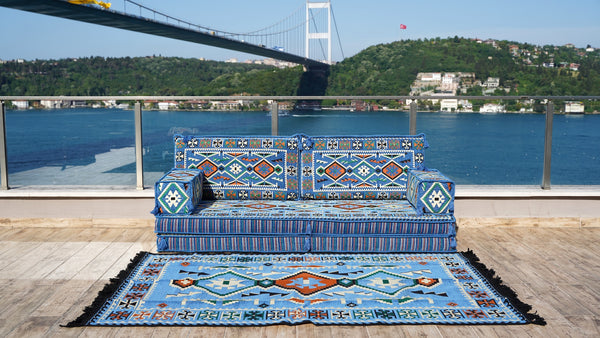 Arabic Floor Sofa Set, Terrace Pallet Sofa with Ottoman Couch and Rug, Traditional Floor Couch, Floor Cushions, Arabic Majlis