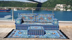 Arabic Floor Sofa Set, Terrace Pallet Sofa with Ottoman Couch and Rug, Traditional Floor Couch, Floor Cushions, Arabic Majlis