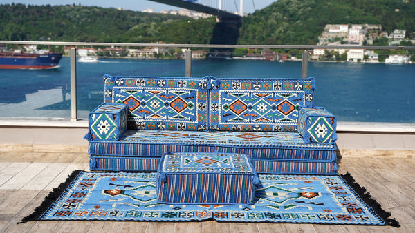 Arabic Floor Sofa Set, Terrace Pallet Sofa with Ottoman Couch and Rug, Traditional Floor Couch, Floor Cushions, Arabic Majlis
