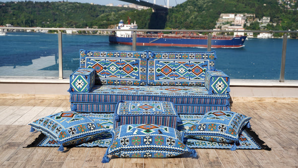 Arabic Floor Sofa Set, Terrace Pallet Sofa with Ottoman Couch and Rug, Traditional Floor Couch, Floor Cushions, Arabic Majlis