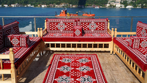 Red Wooden Bench Sofa Sets, Outdoor Furniture, Moroccan Bench Cushion, Yemeni Majlis, Patio Benches, Arabic Seating Jalsah, Garden Sofa Set, Handmade Wooden Bench, Arabic Sofa