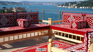 Red Wooden Bench Sofa Sets, Outdoor Furniture, Moroccan Bench Cushion, Yemeni Majlis, Patio Benches, Arabic Seating Jalsah, Garden Sofa Set, Handmade Wooden Bench, Arabic Sofa