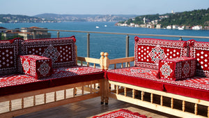 Red Wooden Bench Sofa Sets, Outdoor Furniture, Moroccan Bench Cushion, Yemeni Majlis, Patio Benches, Arabic Seating Jalsah, Garden Sofa Set, Handmade Wooden Bench, Arabic Sofa