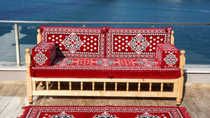 Red Wooden Bench Sofa Sets, Outdoor Furniture, Moroccan Bench Cushion, Yemeni Majlis, Patio Benches, Arabic Seating Jalsah, Garden Sofa Set, Handmade Wooden Bench, Arabic Sofa