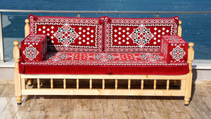 Red Wooden Bench Sofa Sets, Outdoor Furniture, Moroccan Bench Cushion, Yemeni Majlis, Patio Benches, Arabic Seating Jalsah, Garden Sofa Set, Handmade Wooden Bench, Arabic Sofa