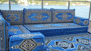 Blue Palace Elegance pattern L-shaped corner Arabic floor sofa set, photo 16 of 16
