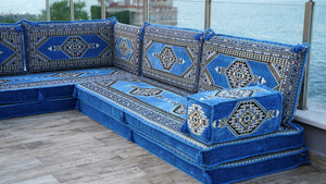Blue Palace Elegance pattern L-shaped corner Arabic floor sofa set, photo 17 of 17