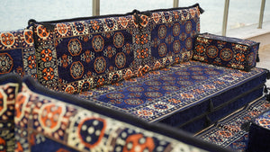 Navy Blue Single Arabic Floor Sofa Set, Handmade Livingroom Floor Couch, Arabic Seating