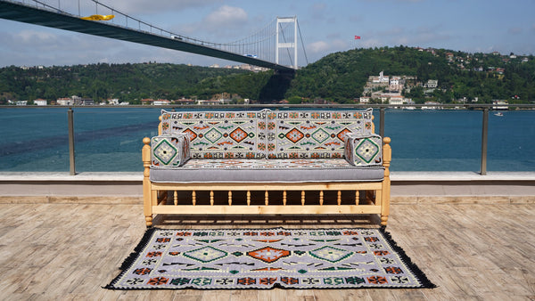 Gray Patio Bench Sofa, Arabic Jalsah Seating, Moroccan Bench Cushion, Wooden Bench Sofa Sets, Outdoor Furniture, Yemeni Majlis, Moroccan Sofas, Outdoor Bench