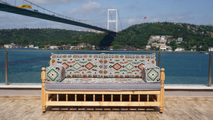 Gray Patio Bench Sofa, Arabic Jalsah Seating, Moroccan Bench Cushion, Wooden Bench Sofa Sets, Outdoor Furniture, Yemeni Majlis, Moroccan Sofas, Outdoor Bench