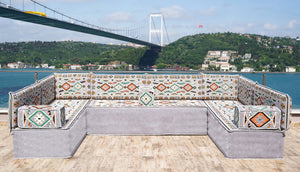 U Shaped Arabic Floor Sofa Set, Gray Floor Cushions, Balcony Patio Sofas, Pallet Sofa, Ethnic Sofa, Moroccan Sofas