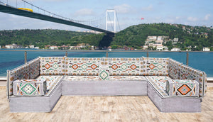 U Shaped Arabic Floor Sofa Set, Gray Floor Cushions, Balcony Patio Sofas, Pallet Sofa, Ethnic Sofa, Moroccan Sofas