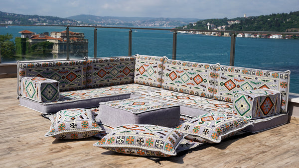 8'' Dicke L-Sofa-Set, Ecksofa-Set, Bodenkissen, Arabische Sitzgelegenheiten Majlis, Marokkanisches Wohnzimmerkissen