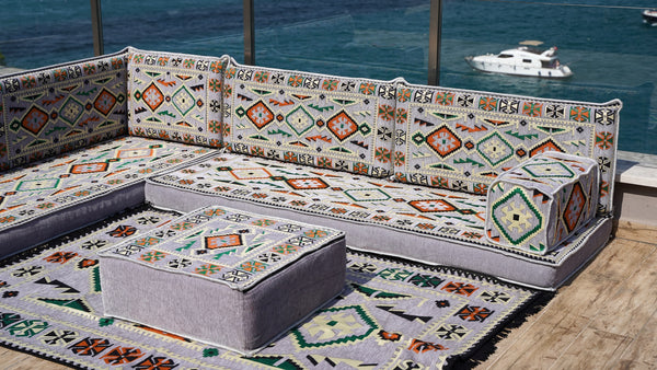 8'' Thickness L Sofa Set, Sectional Sofa Set, Floor Pillow, Arabic Seating Majlis, Moroccan Livingroom Cushion