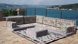 8'' Thickness L Sofa Set, Sectional Sofa Set, Floor Pillow, Arabic Seating Majlis, Moroccan Livingroom Cushion
