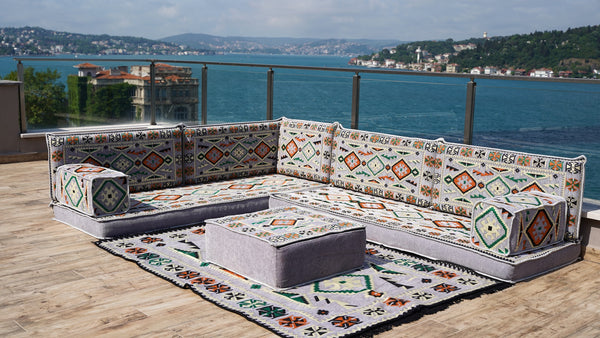 8'' Thickness L Sofa Set, Sectional Sofa Set, Floor Pillow, Arabic Seating Majlis, Moroccan Livingroom Cushion