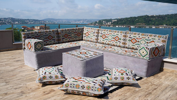 8'' Thickness L Sofa Set, Sectional Sofa Set, Floor Pillow, Arabic Seating Majlis, Moroccan Livingroom Cushion