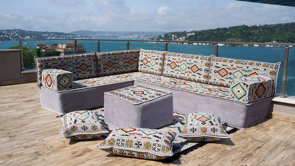 8'' Thickness L Sofa Set, Sectional Sofa Set, Floor Pillow, Arabic Seating Majlis, Moroccan Livingroom Cushion