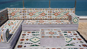 Gray L Shaped Corner Floor Couch, Moroccan Home Decor, Pallet Sofas, Oriental Floor Cushions, Bench Cushions