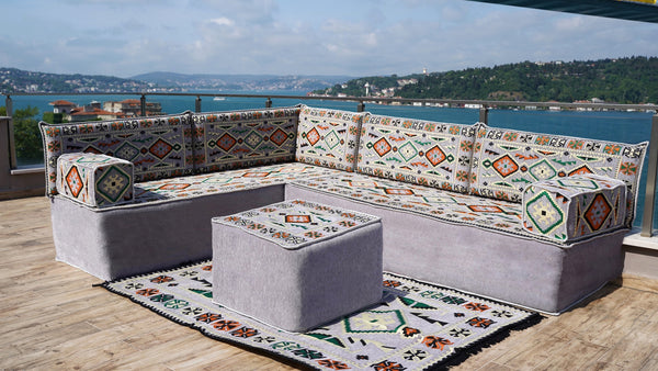 8'' Thickness L Sofa Set, Sectional Sofa Set, Floor Pillow, Arabic Seating Majlis, Moroccan Livingroom Cushion