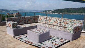 8'' Thickness L Sofa Set, Sectional Sofa Set, Floor Pillow, Arabic Seating Majlis, Moroccan Livingroom Cushion