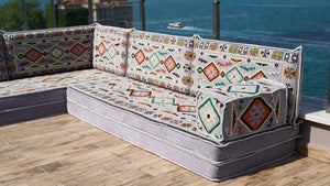 Gray L Shaped Corner Floor Couch, Moroccan Home Decor, Pallet Sofas, Oriental Floor Cushions, Bench Cushions