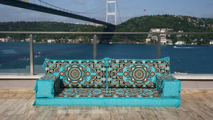 8'' Thickness Sofa Set, Turquoise Arabic Living Room Sofa, Moroccan Home Decor, Floor Cushion, Arabic Floor Couch, Turkish Floor Sofa