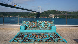 8'' Thickness Sofa Set, Turquoise Arabic Living Room Sofa, Moroccan Home Decor, Floor Cushion, Arabic Floor Couch, Turkish Floor Sofa
