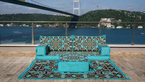 8'' Thickness Sofa Set, Turquoise Arabic Living Room Sofa, Moroccan Home Decor, Floor Cushion, Arabic Floor Couch, Turkish Floor Sofa