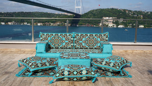 8'' Thickness Sofa Set, Turquoise Arabic Living Room Sofa, Moroccan Home Decor, Floor Cushion, Arabic Floor Couch, Turkish Floor Sofa