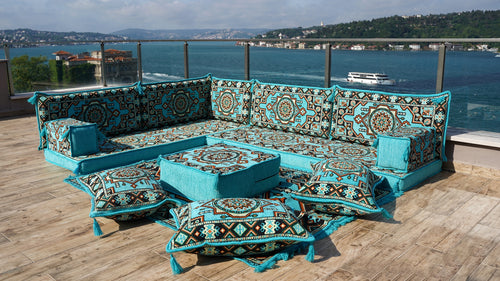 8'' Thickness L Sofa Set, Arabic Seating, Handmade Floor Couches, Sectional Sofas, Turkish Floor Sofas