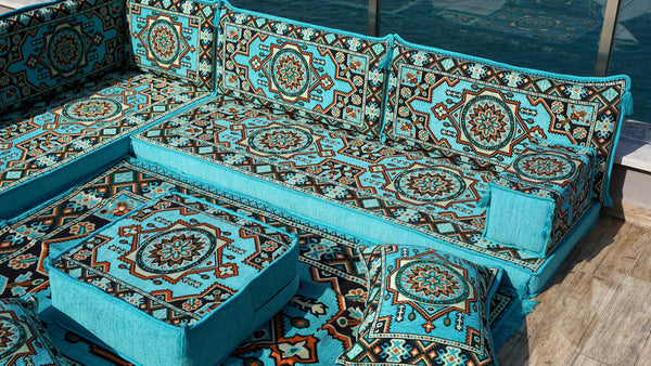 8'' Thickness L Sofa Set, Arabic Seating, Handmade Floor Couches, Sectional Sofas, Turkish Floor Sofas