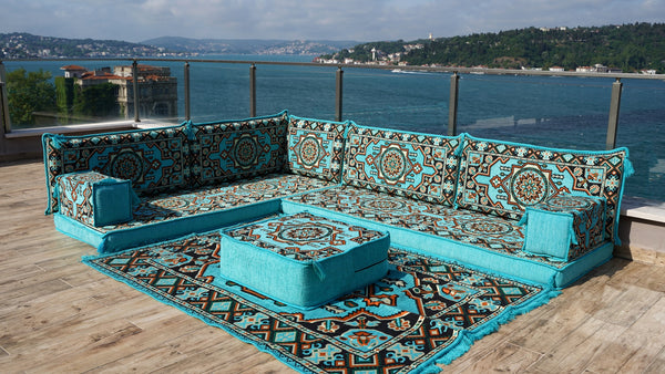 8'' Thickness L Sofa Set, Arabic Seating, Handmade Floor Couches, Sectional Sofas, Turkish Floor Sofas